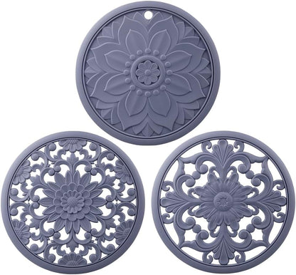 Silicone Trivets Mats for Hot Pots & Pans & Dishes, Hot Pads for Kitchen, Multipurpose Heat Resistant Mat for Kitchen Counter, Durable & Flexible Silicone Pot Holder Set 2 Rectangular Purple