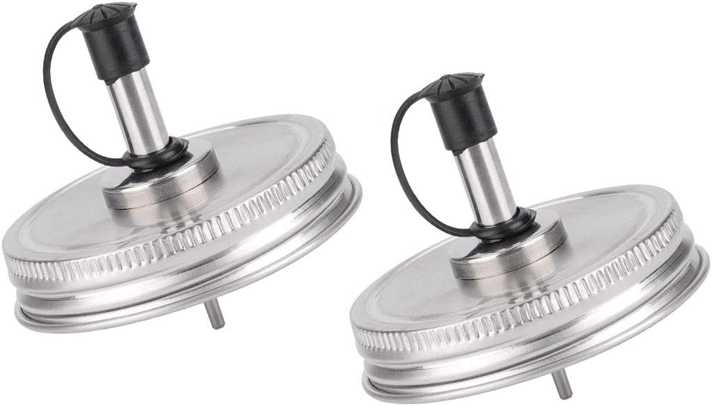 uxcell 2pcs Stainless Steel Regular Mouth Mason Jar Pour Spout Lids with Plastic Caps for Olive Oil Cocktail Dispenser and Salad Dressing Shaker