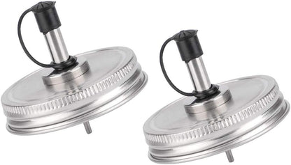 uxcell 2pcs Stainless Steel Regular Mouth Mason Jar Pour Spout Lids with Plastic Caps for Olive Oil Cocktail Dispenser and Salad Dressing Shaker