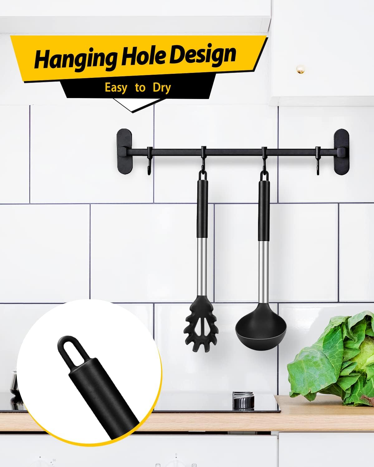 Silicone Pasta Fork and Ladle Spoon Set, Large Non Stick Kitchen Utensils for Cooking,Stirring,Serving Spaghetti, Soup, Sauce (GRAY)