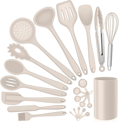 E-far Silicone Cooking Utensils Set, 7-Piece Black Heat Resistant Kitchen Utensils Set, Kitchen Nonstick Tools Spatula Ladle Spoon Pasta Server for Non-stick Cookware, Non-Toxic & Dishwasher safe