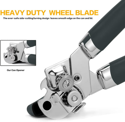 Can Opener, 3-In-1 Manual Can Openers, Cordless Tin Opener with Lids off Jar Opener and Bottle Opener in One, Smooth Edge and Heavy Duty Stainless Steel Sharp Blade