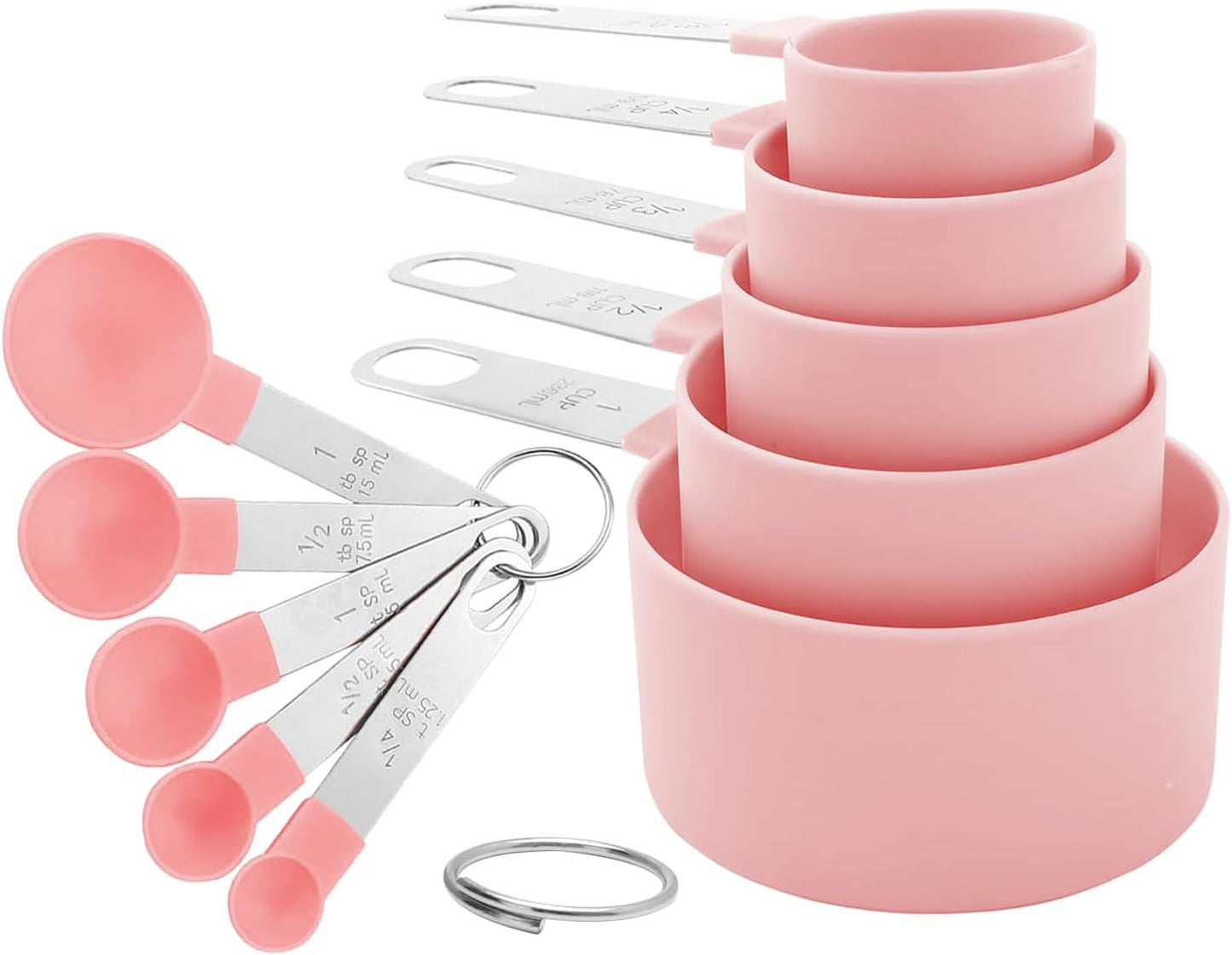 Measuring Cups and Spoons Set, 10-Piece Stackable Kitchen Tools with Stainless Steel Handles, Nesting Measurement Gadgets for Cooking & Baking (pink)