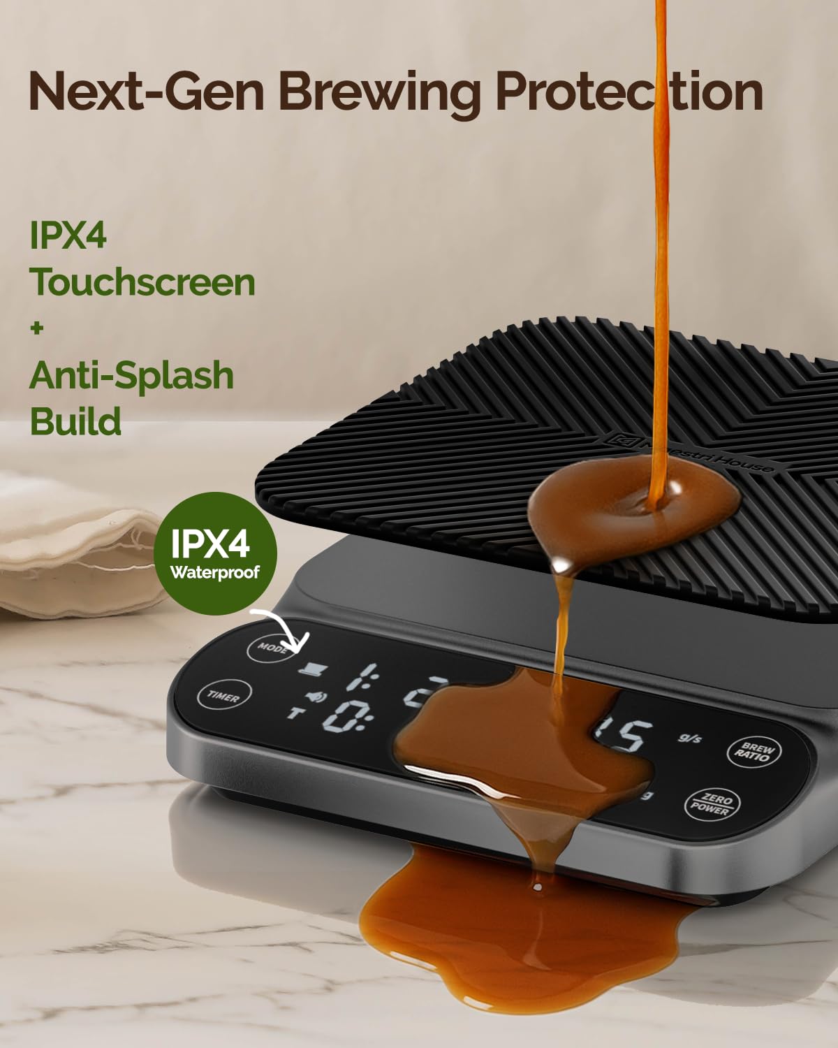 Maestri House S3 Coffee Scale with Timer, 3kg/0.1g Rechargeable Digital Scale, 3 Brew Modes, Adjustable Ratios & Flow Rate Display, Barista-Grade for Pour-Over, Espresso, French Press – Black