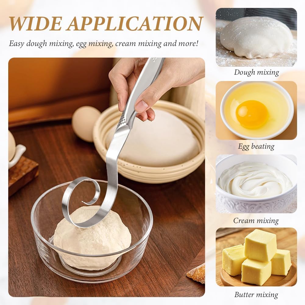 10" Stainless Steel Danish Dough Whisk - Dutch Bread Mixing Tool for Sourdough Pizza Dough Pastry Cake Batter - Dishwasher Safe