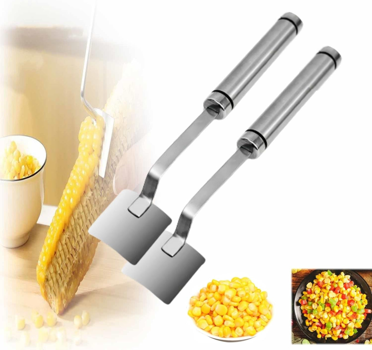 2024 New Magic Corn Peelers, Long Handle Stainless Steel Corn Stripping Tool, Corn Stripper Corn Cob Stripper Tool, 304 Stainless Steel Corn Thresher with Ergonomic Handle, Kitchen Gadget