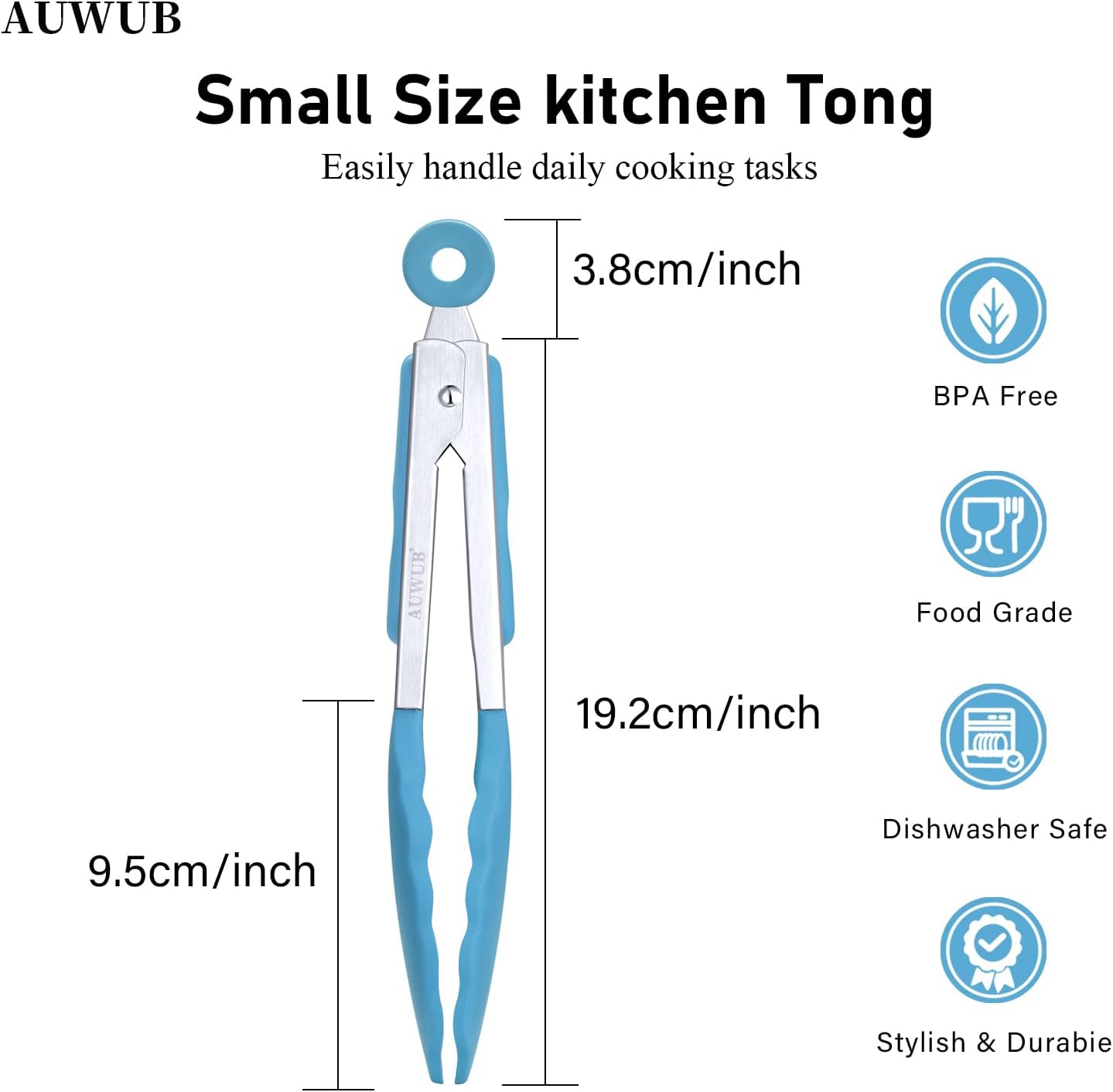 9+12 Inch Blue Salad Tongs 2-Piece Set, Silicone with 304 Stainless Steel Core & Non-Slip Grip, Kitchen Utensils for Grilling Salad