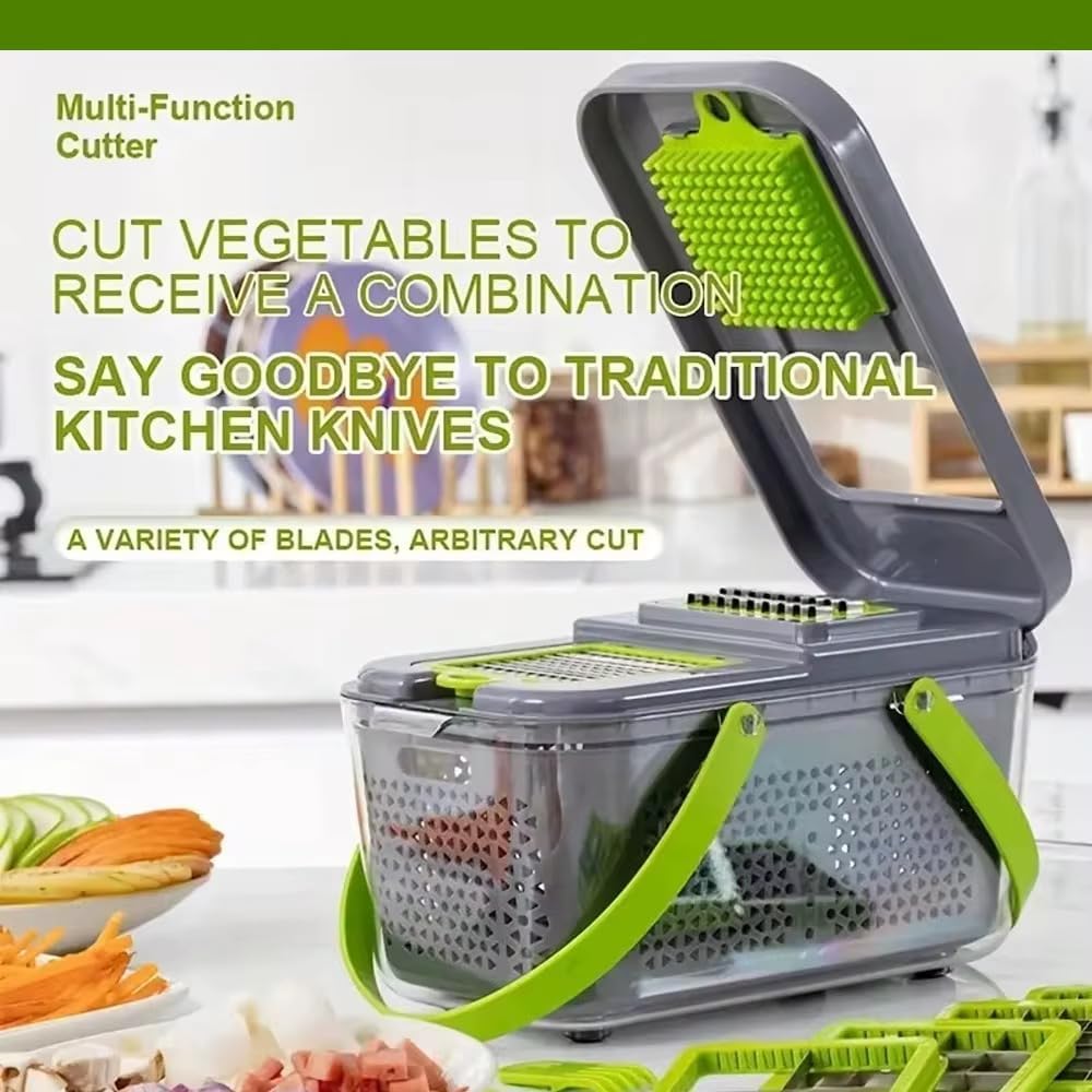 22-in-1 Vegetable Chopper with Container, Food Dicer Cutter, Mandoline Slicer & Cheese Grater, BPA-Free Kitchen Gadget for Onion, Potato, Cucumber & Veggies