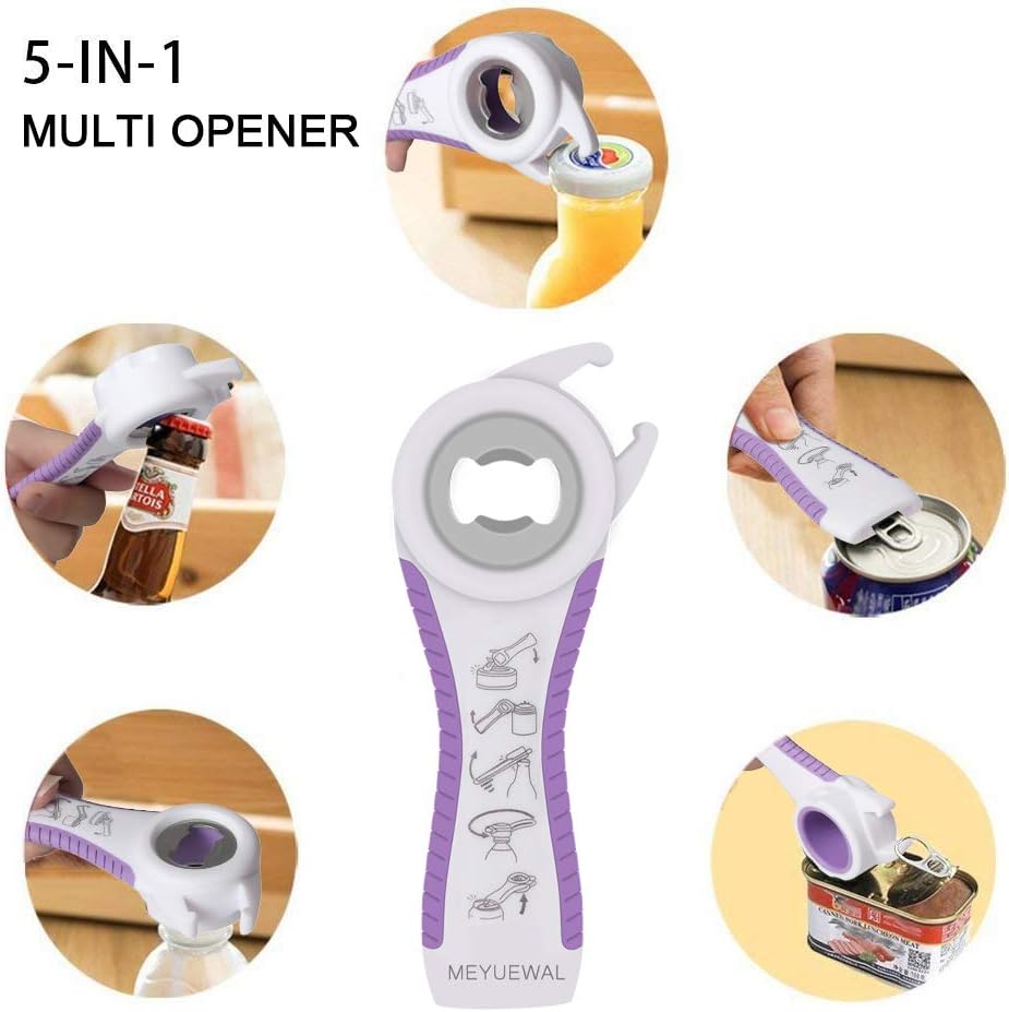 Jar Opener, 5 in 1 Multi Function Can Opener Bottle Opener Kit with Silicone Handle Easy to Use for Children, Elderly and Arthritis Sufferers (Apple Red）