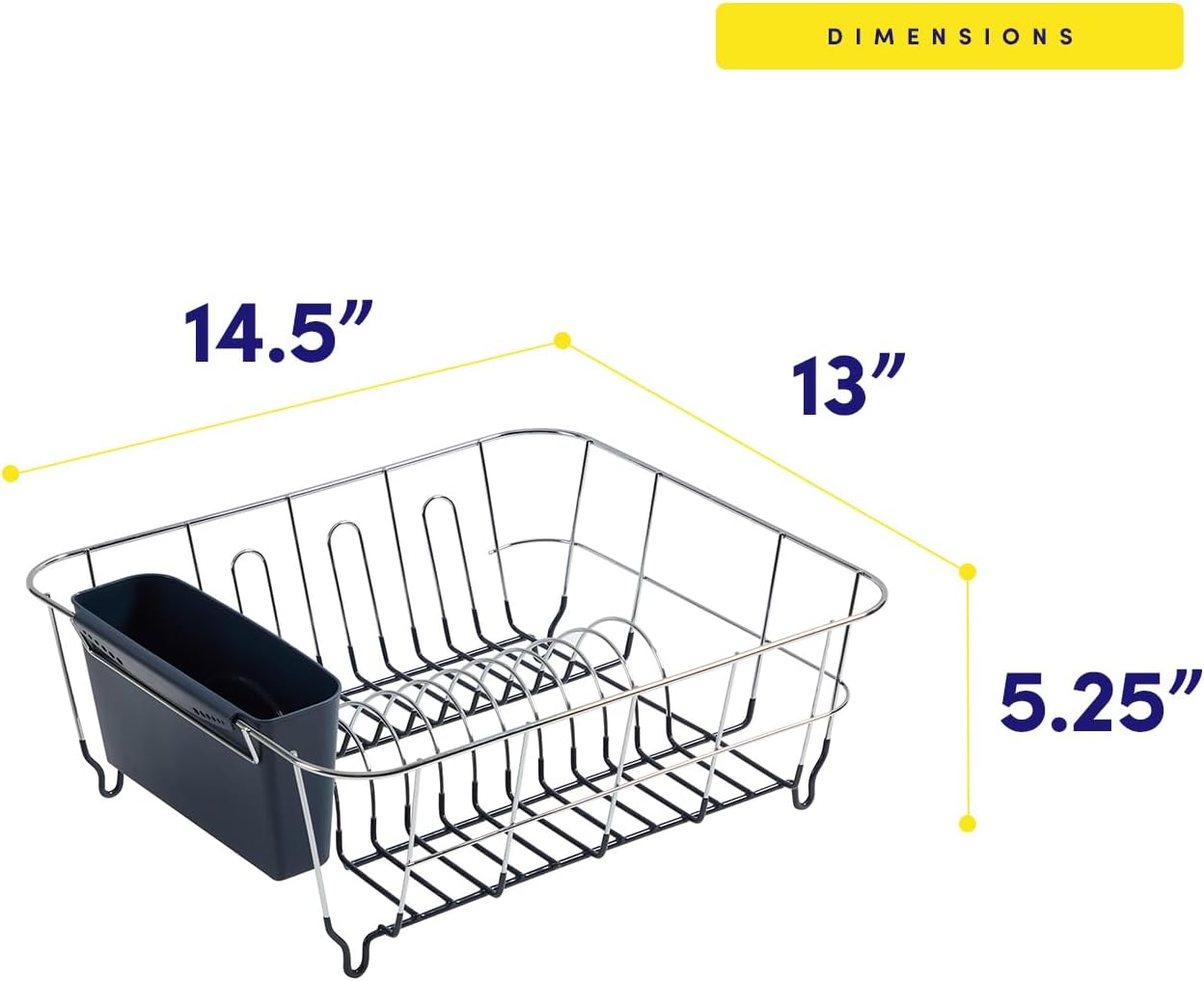 Dish Drying Rack & Cutlery Holder 2 Piece Set - Compact Sink-Fitting Dish Drainer with Rubberized Undercoating, Space-Saving Kitchen Organizer for Plates, Cups, Bowls & Utensils in Sink, Silver