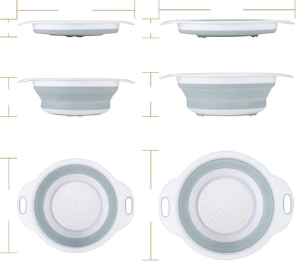 Colander Collapsible, Kitchen Strainer Colander, Collapsible Colander with Extendable Handles for Draining Veggies, Pasta,Fruit, Includes 6, 4 Quart Over the Sink Strainer Folding and 2 Quart Round