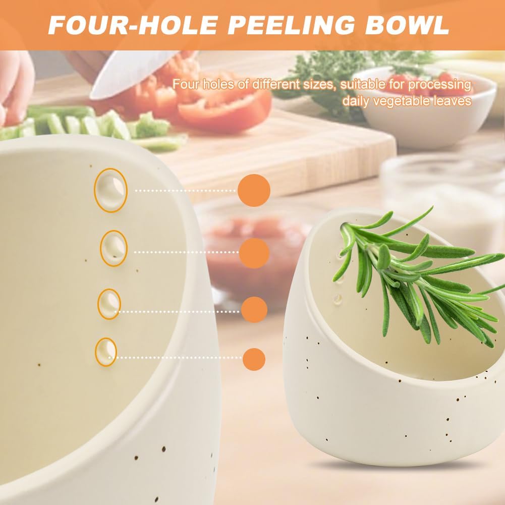 Pottery Herb Stripper Bowl, Upgrade Handmade Ceramic Herb Peeling Bowl, Different Round Hole Sizes Suitable for Peeling Off The Leafy Assembly(COLOR:Green)