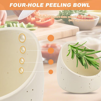 Pottery Herb Stripper Bowl, Upgrade Handmade Ceramic Herb Peeling Bowl, Different Round Hole Sizes Suitable for Peeling Off The Leafy Assembly(COLOR:Green)