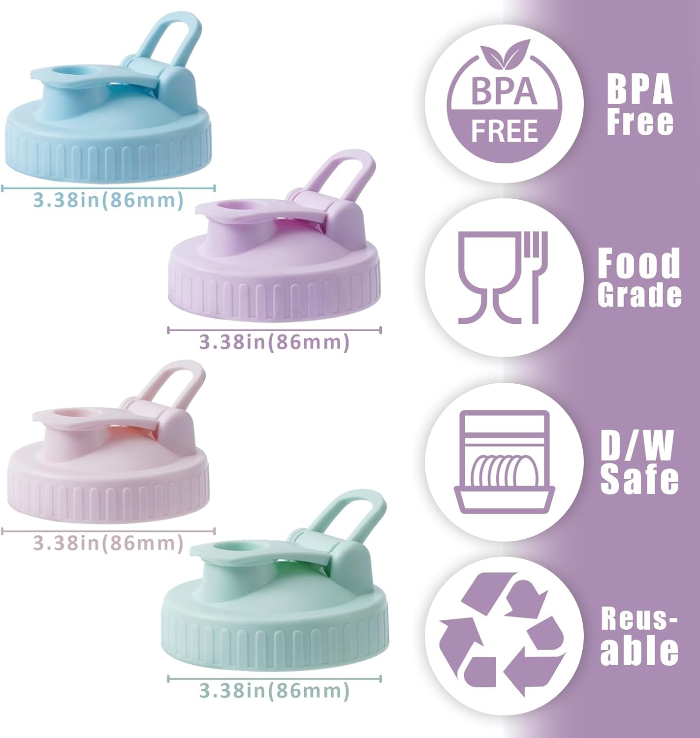 4 Pack Regular Mouth Mason Jar Pour Spout, Mason Jar Pitcher Lids with Leakproof Airtight Flip Cap, Reusable Plastic Canning Lids for Drinking Salad Dressing Pouring, Jar Lids, Black & White
