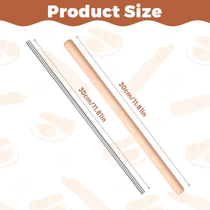 2 Pack Italian Rolling Pins Set 11.8-inch Wood Rolling Pin for Baking Stainless Steel Dough Roller for Making Pastas, Wontons, Dumplings, Pizza, Pie Crust, Fondant, Tortillas, Flat Bread(Diameter 0.6c
