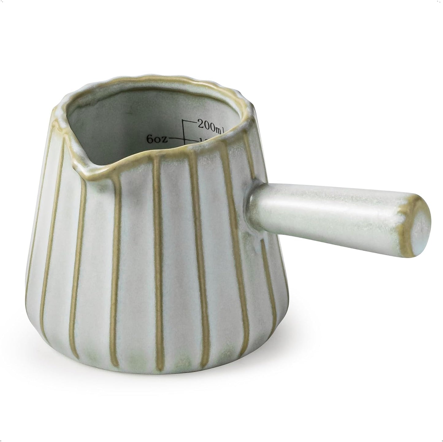 Espresso Cups Ceramic, 200ML Espresso Measuring Cup with Handle, Expresso Shots Cups with Scale, Espresso Accessories, White