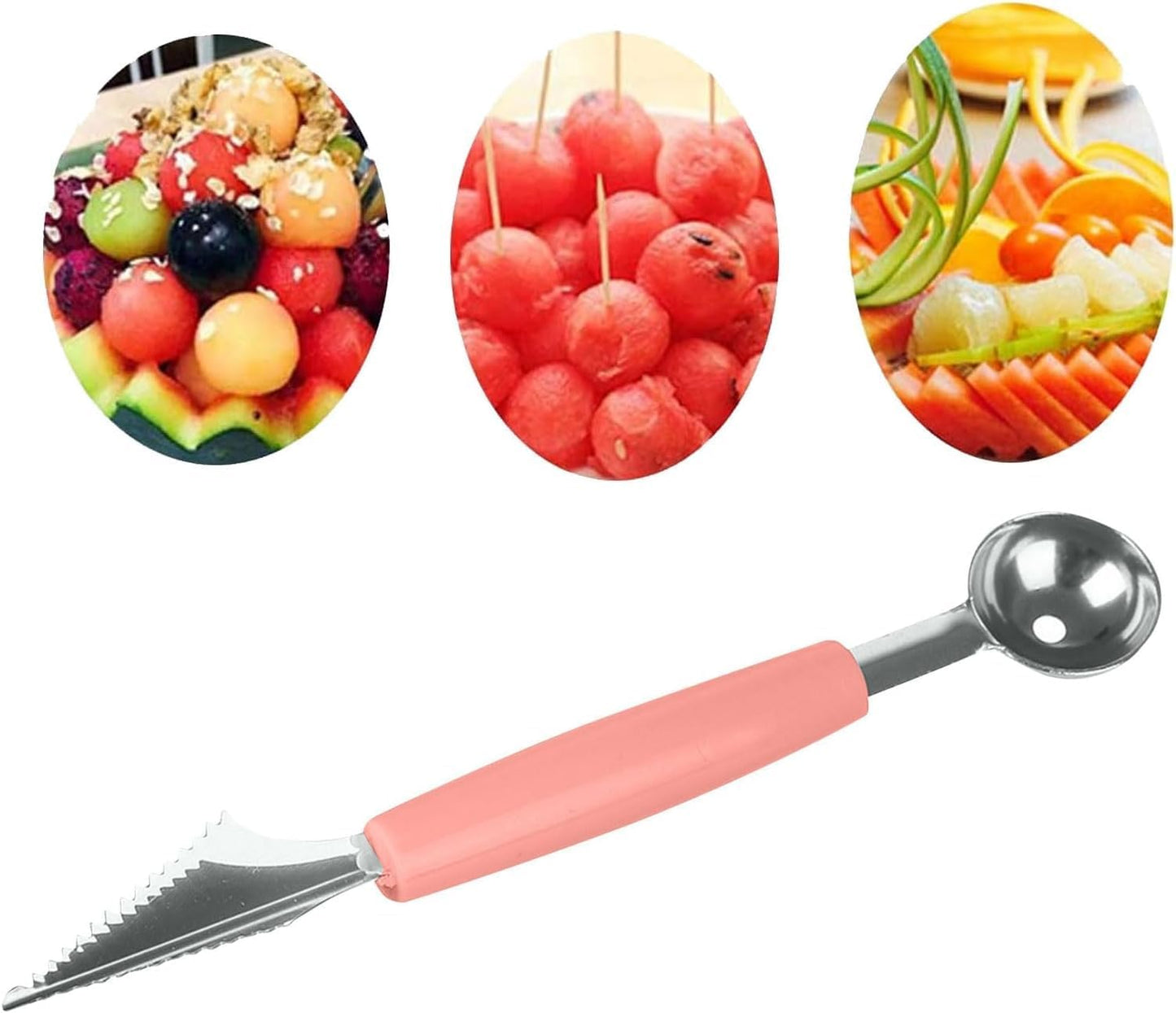 Pink 3-in-1 Fruit Ball Cutter, Fruit Ball Picker,Melon Fruit Cutter,Seed Removal, Stainless Steel Multi-functional Cutter, Carving Knife - Ice Cream Scoop Fruit Carving Cutter，Flatware，Fruit Knives