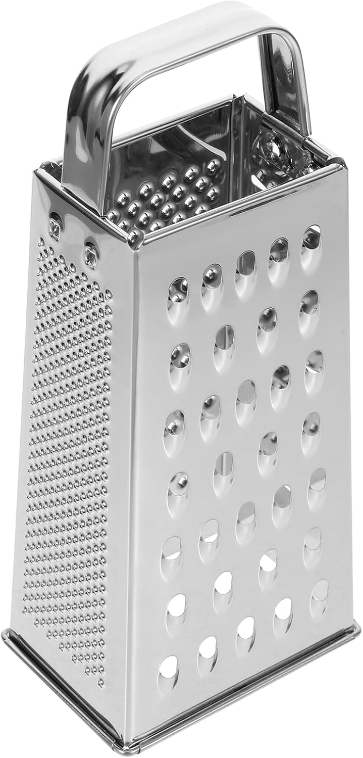 CALLARON Cheese Grater - Stainless Steel Vegetable Grater, 4 Side Ktichen Box Graters with Handle, Multifunction Cutter Slicer for Cheese, Potato, Fruit, Vegetable 3.5 x 7.9 inch