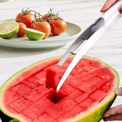 Watermelon Cutter Slicer - with 2 Forks, Stainless Steel Watermelon Cube Cutter, Easy Watermelon Knife Fruit Slicer Tool, Melon Baller Kitchen Gadget for Fruit Salad (1 Set)