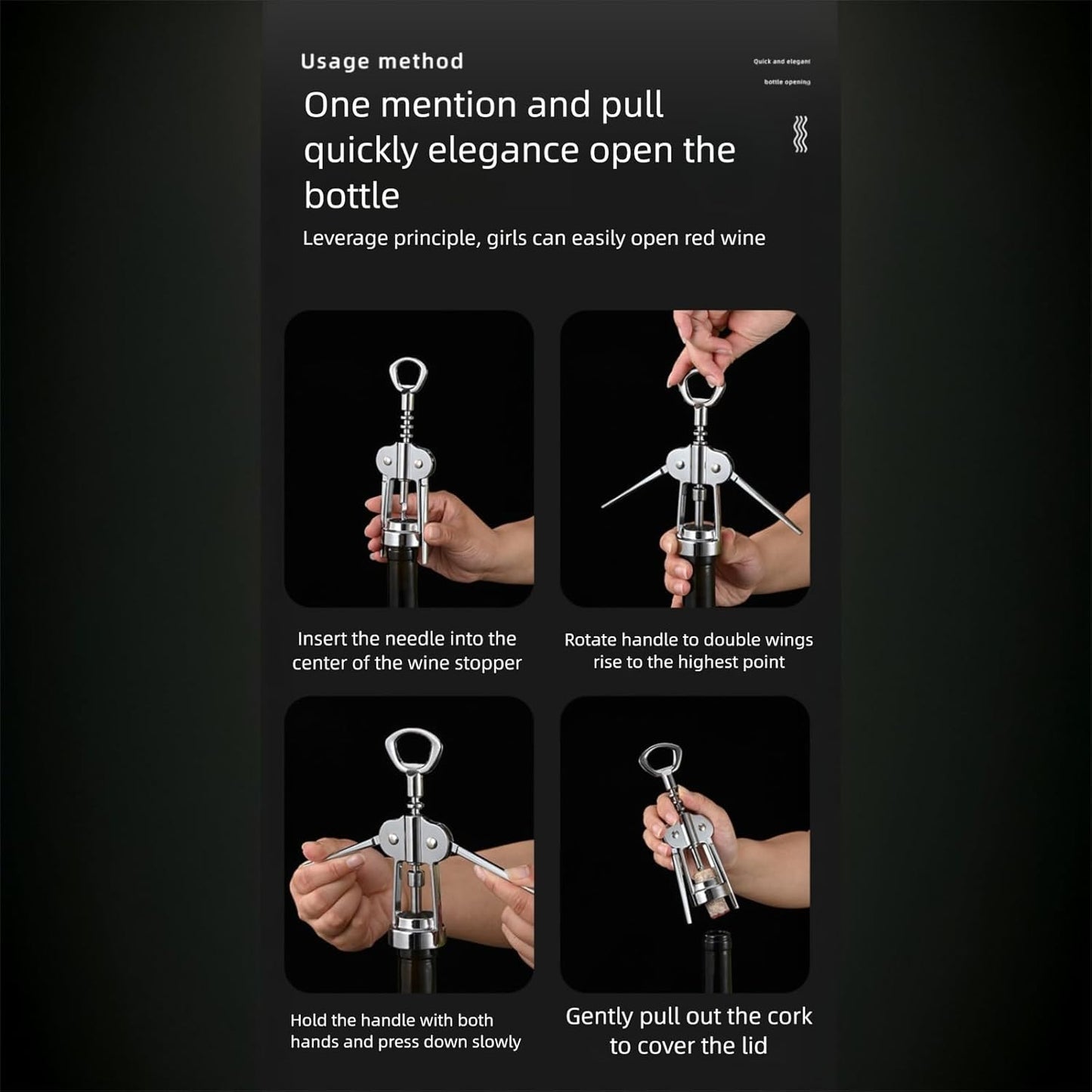 Premium Zinc Alloy Wing Corkscrew Wine Opener Set - Upgraded Cork Screw for Effortless Opening, Ergonomic Non-Slip Handle & Multifunctional Bottle Opener with Stopper