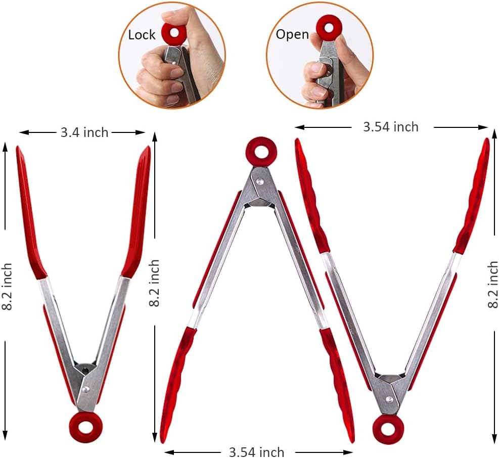 Mini Silicone Serving Tongs Set of 3, Small Kitchen Tongs (7 inch) with Silicone Tips and Stainless Steel Handle, Cooking Tongs for Salads, Pasta, Steaks, Vegetables