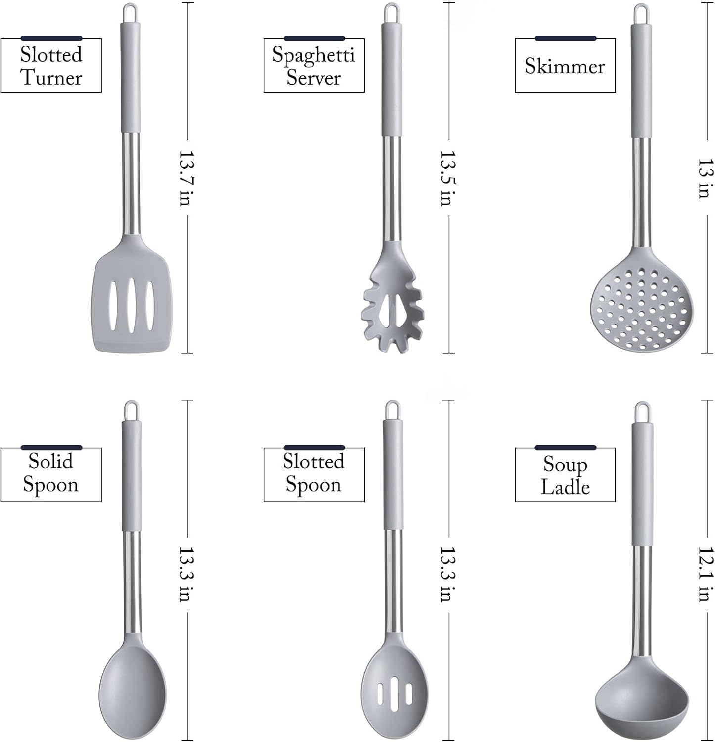 Silicone Kitchen Utensils Set 34 Pieces 450 °F Heat Resistant - Grey Cooking Utensils-Set for Nonstick Cookware - Silicone Spatulas Set, Stainless Steel Handle & Other Kitchen accessories