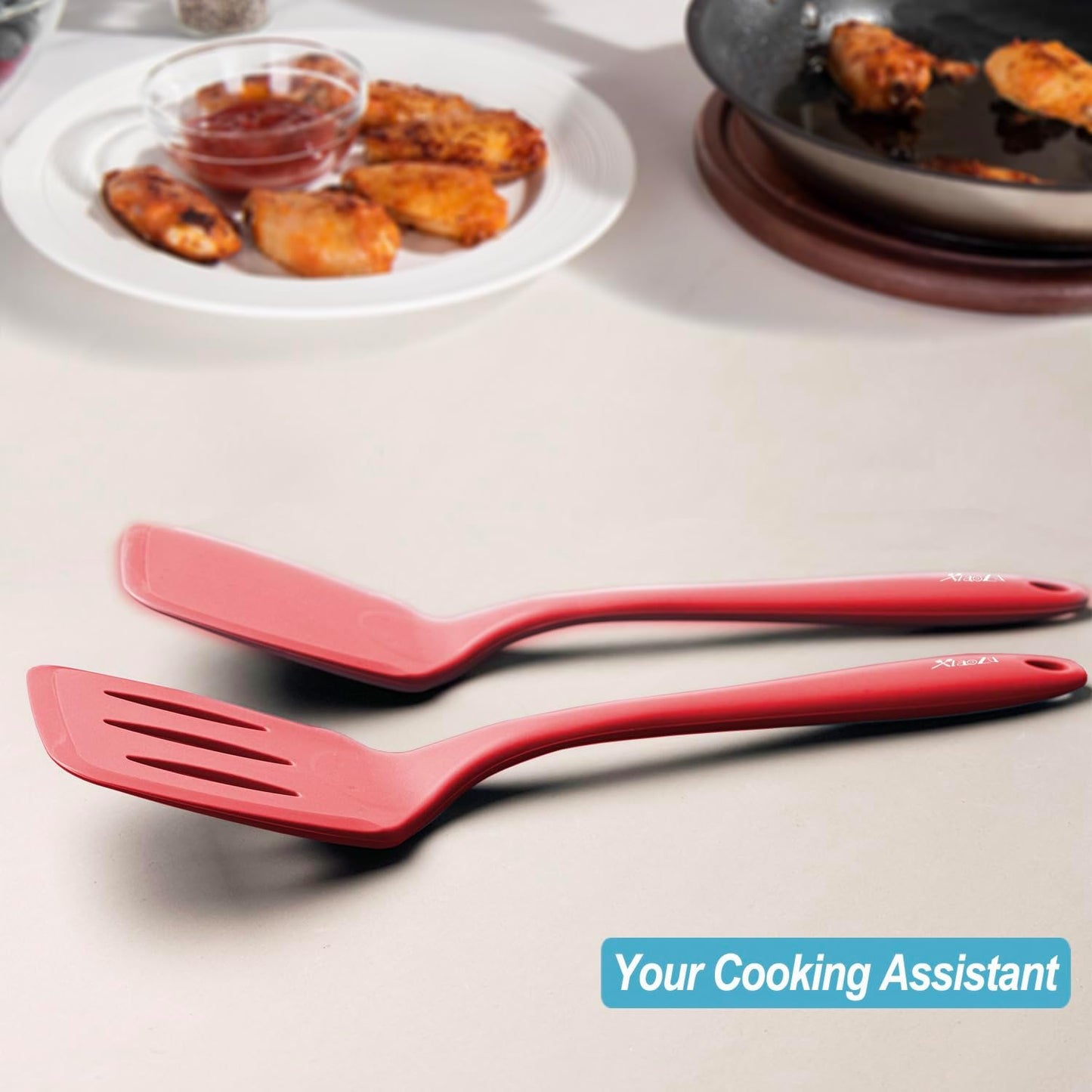 Silicone Spatula Turner Set, High Heat Resistant Spatulas with Seamless One Piece Design, Nonstick Rubber Flippers Utensils for Baking & Cooking,BPA-Free, Starry Blue,11IN
