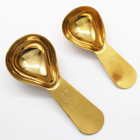 Hitefu 2 Packs Stainless Steel Coffee Scoop Set, 15ml Tablespoon with 30ml Spoon, Short Handle Spoon for Coffee, Tea, Sugar, Protein & Milk Powder (Rose Gold)