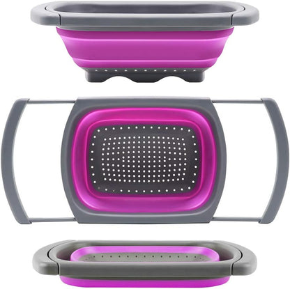 Qimh Colander Collapsible, Over The Sink Veggies/Fruit 6-Quart Strainers and Colanders with Extendable Handles, Folding Strainer for Kitchen