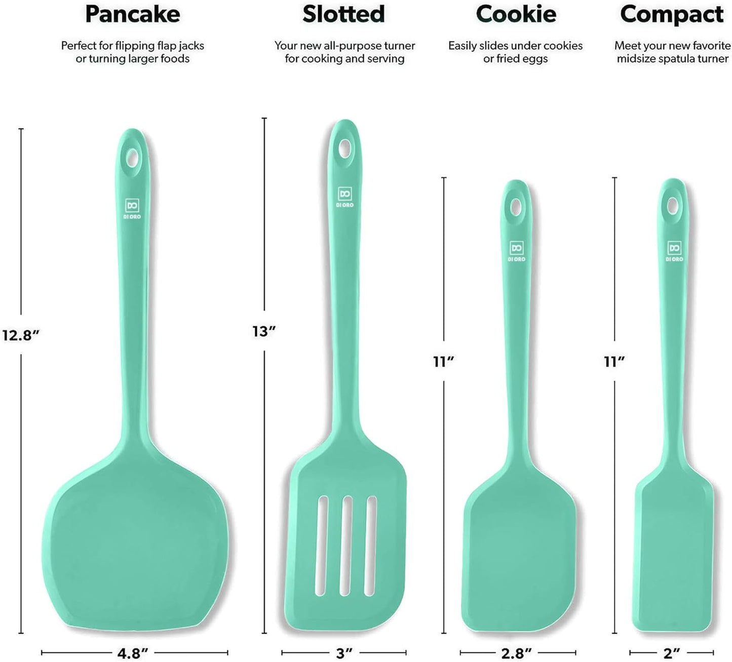New DI ORO Seamless Series Moda 4-Piece Silicone Turner Spatula Set - 600°F Heat-Resistant Flexible Kitchen Spatulas for Nonstick Cookware - Flippers for Eggs & Pancakes - Utensils for Cooking (Stone)