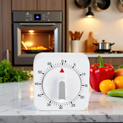 White Timer Clock Square 60-Minute Mechanical Kitchen Timer, No Batteries Required Ideal for Cooking Baking and Kitchen Timer, Wind up Visual Cooking Clock with Loud Alarm, Kitchen Supplies