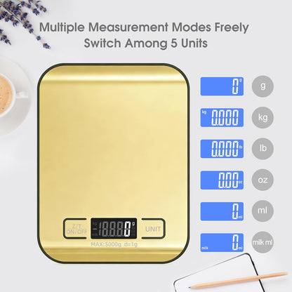 Digital Shipping Scale,Stainless Steel Panel, Accurate Portable Postal Scale for Packages, Small Business,Kitchen, Food, Handmade, Liquids, and Boutique (Rose Gold Battery(5kg/1g))
