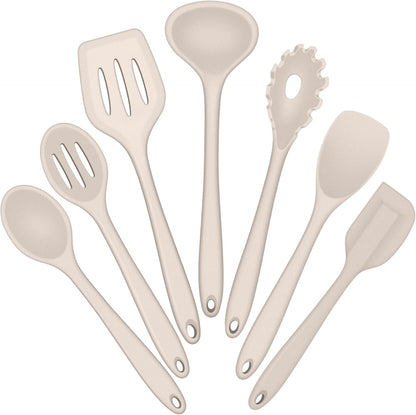 E-far Silicone Cooking Utensils Set, 7-Piece Black Heat Resistant Kitchen Utensils Set, Kitchen Nonstick Tools Spatula Ladle Spoon Pasta Server for Non-stick Cookware, Non-Toxic & Dishwasher safe