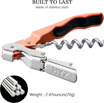 HYZ 2-Pack Wine Opener Waiter Corkscrew, Professional Wine Key for Servers, Bartender, with Foil Cutter, Manual Wine Bottle Opener Double Hinged (Black)