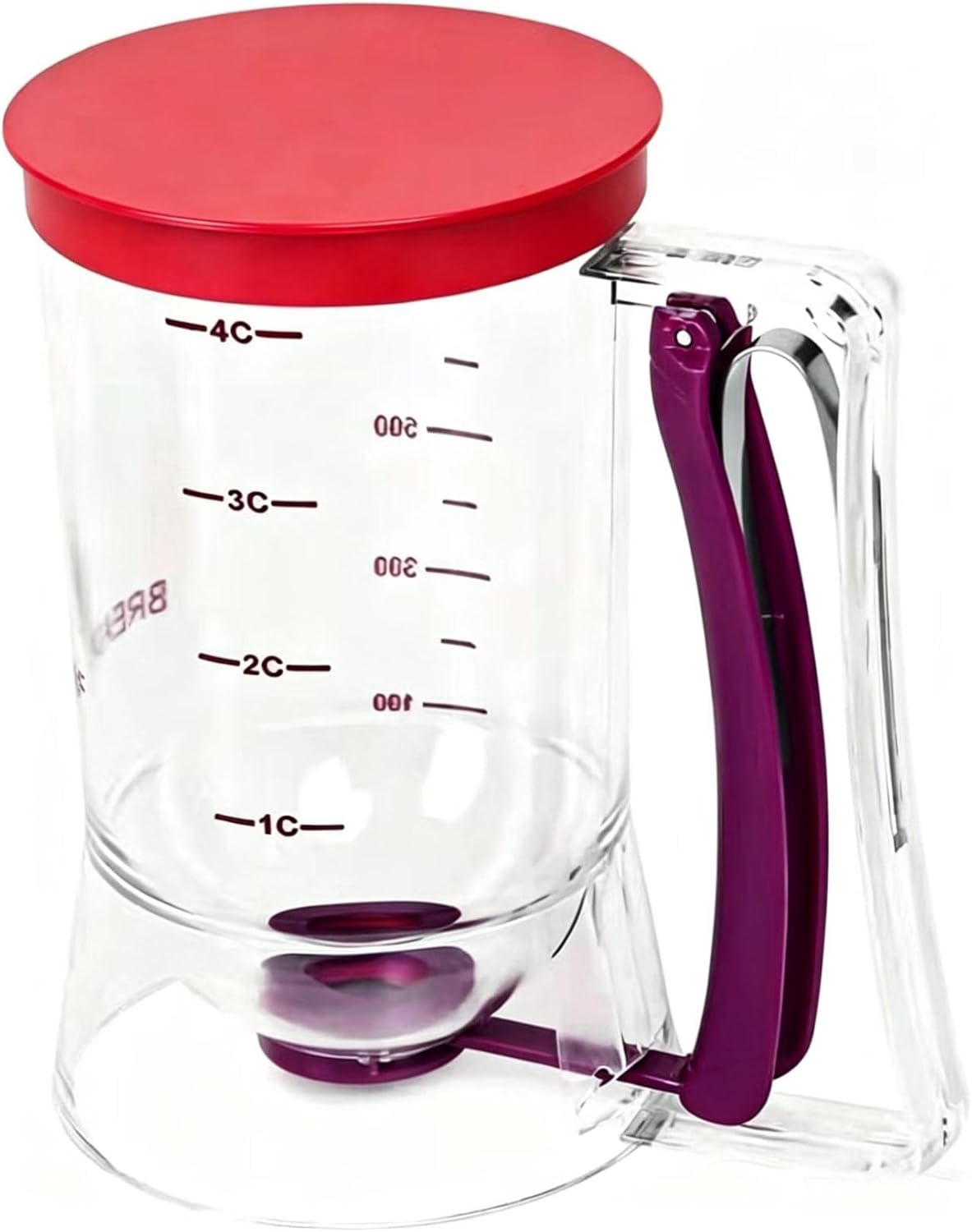 BBSTARZ Pancake Batter Dispenser – 4-Cup Batter Dispenser with Squeeze Handle & Measuring Marks for Pancakes, Waffles, Muffins, Crepes & Cupcakes – Baking Tool(Red)