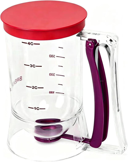 BBSTARZ Pancake Batter Dispenser – 4-Cup Batter Dispenser with Squeeze Handle & Measuring Marks for Pancakes, Waffles, Muffins, Crepes & Cupcakes – Baking Tool(Red)