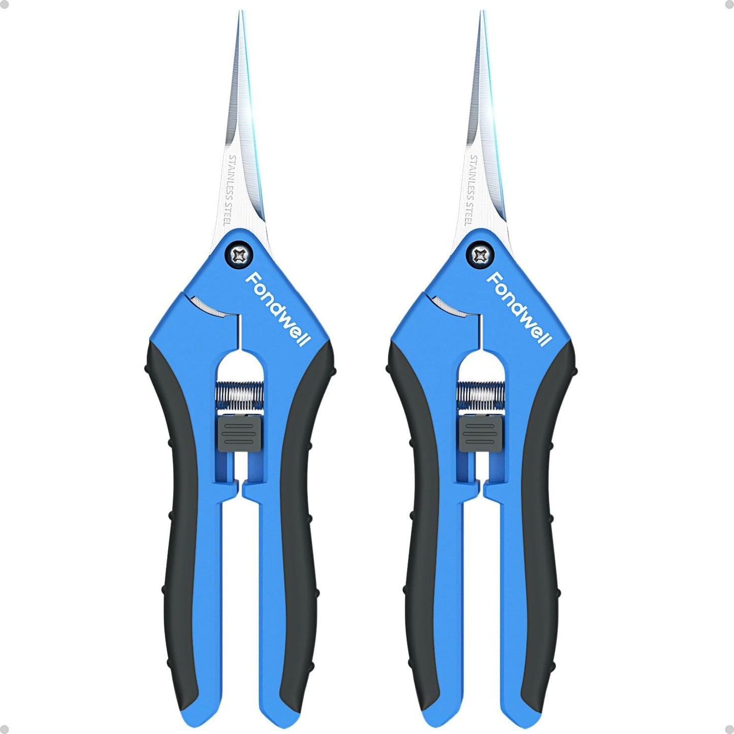 Fondwell 6.5" Pruning Shears Trimming Scissors: 2 Pack of Small Garden Snips with Micro Tip - Plant Clippers of High Cutting Efficiency