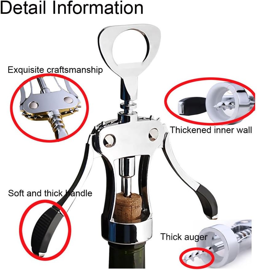 Wing Corkscrew Red Wine Bottle Opener,Zinc Alloy Stainless Steel Multifunction Beer Cap Opener Wine Bottle Stopper Opener