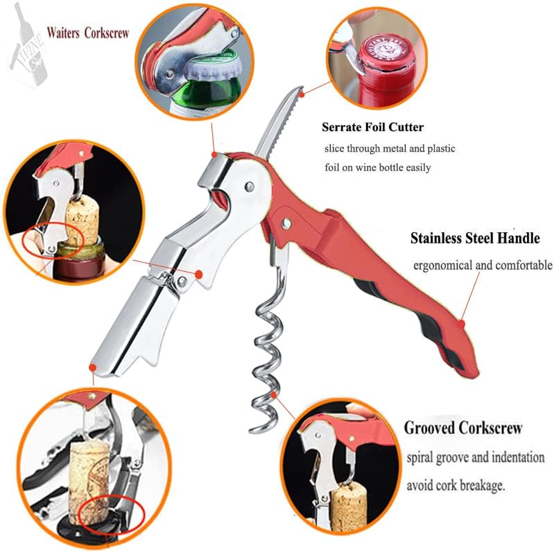 Kit-Home Professional Waiter Corkscrew Wine Openers Set (4 PCS),Upgraded with Heavy Duty Stainless Steel Hinges Wine Key for Restaurant Waiters, Sommelier, Bartenders