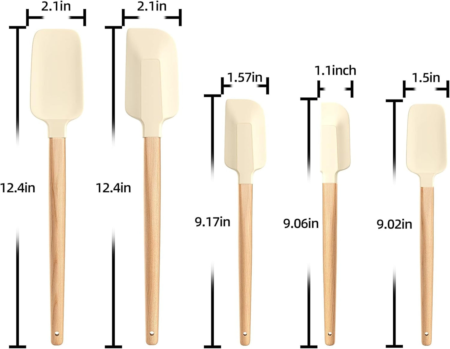 Wooden Handle Silicone Rubber Spatula Set 5 Piece for Kitchen Baking, Jars,Cooking, and Mixing High Heat Resistant Non Stick Dishwasher Safe BPA-Free (Pink)