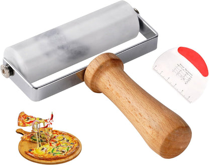 Small Marble Rolling Pin Pizza Roller with Dough Scraper Cutter, Marble Roller Non-Stick T-Type, For Cake Baking Tortilla Fudge Pizza Cookies and Other Kitchen Baking Cooking(White)