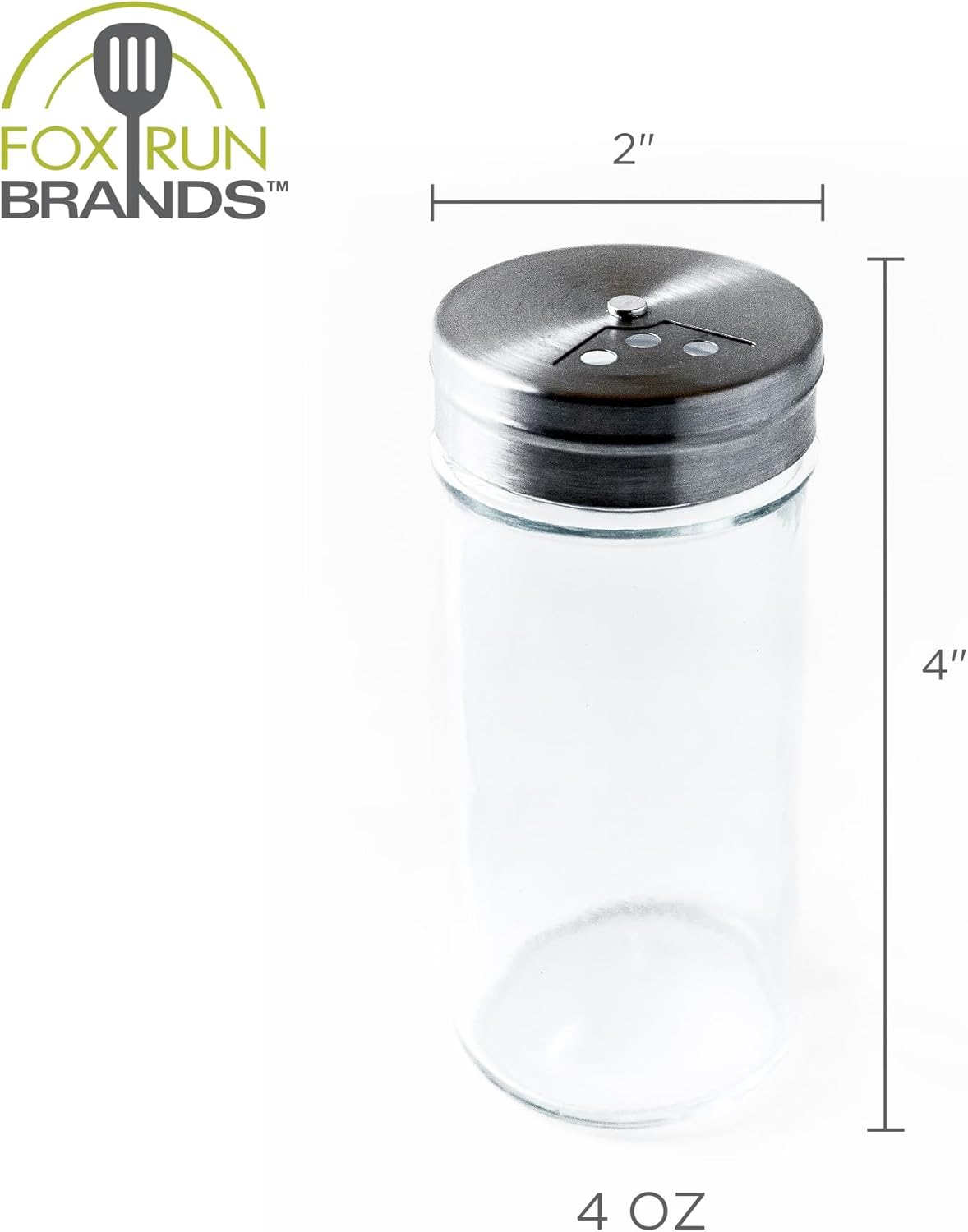 Fox Run 5167 Glass Spice Jar with Stainless Steel Shaker Lid, 6 Ounce, Clear Container for Seasonings, 1 Count (Pack of 1)
