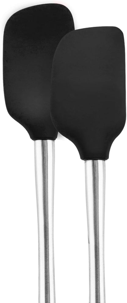 Tovolo Flex Core Silicone Spatula Spoonula Set of 2 for Non Stick Cast Iron Cooking & Baking, Dishwasher Safe Heat Resistant BPA Free Long Stainless Steel Handle Kitchen Utensil, Charcoal Gray