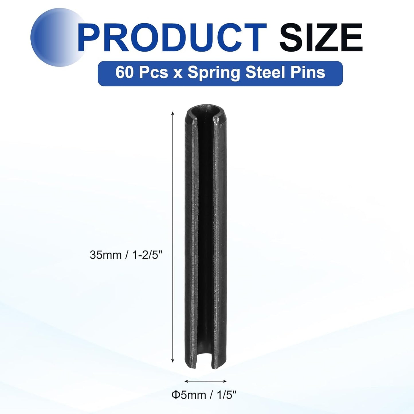 MECCANIXITY 25Pcs Slotted Split Roll Pins 1/2 Inch(12mm) Dia. 1-2/5 Inch(35mm) Length 65Mn Steel Spring Tension Expansion Dowels for Secure Fastening, Black - Colors B