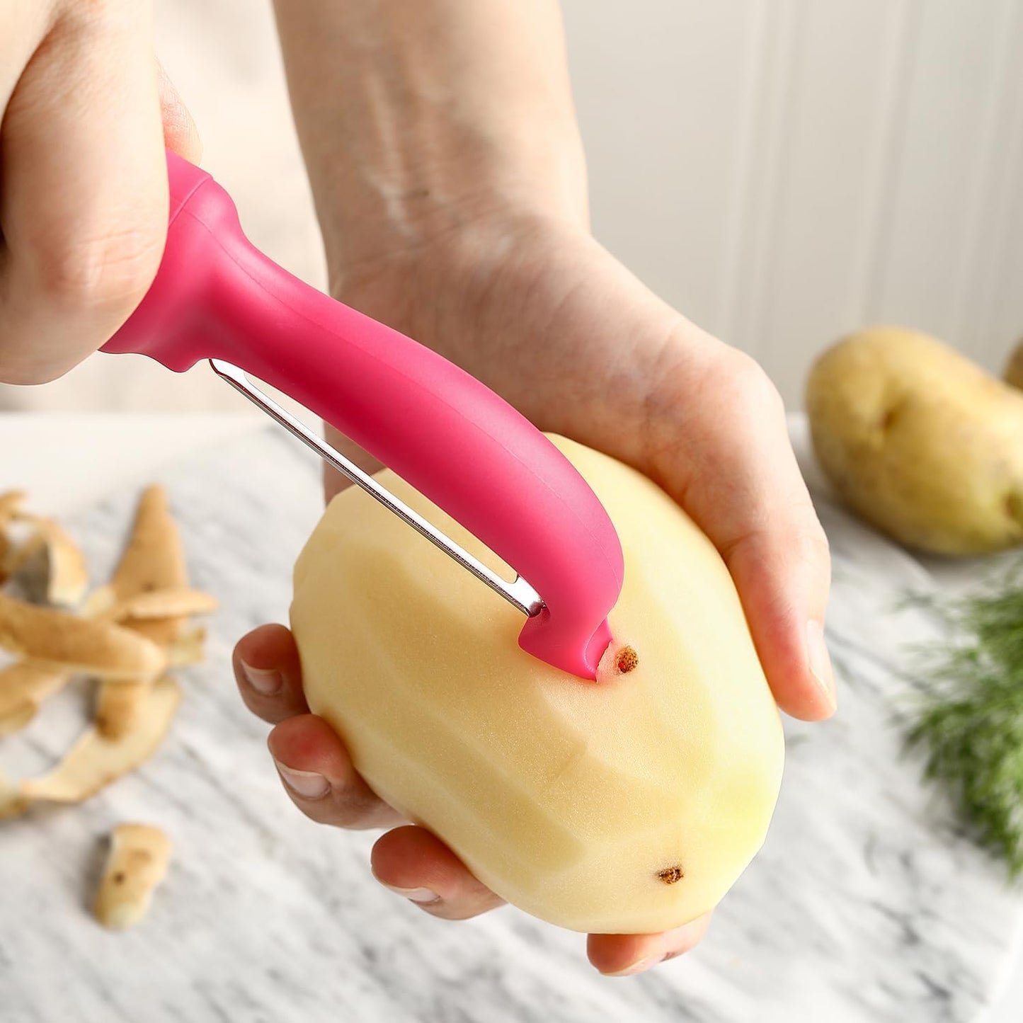 Spring Chef Premium Swivel Vegetable Peeler, Soft Grip Handle and Ultra Sharp Stainless Steel Blades - Perfect Kitchen Peeler For Veggie, Fruit, Potato, Carrot, Apple - Pink Lemonade
