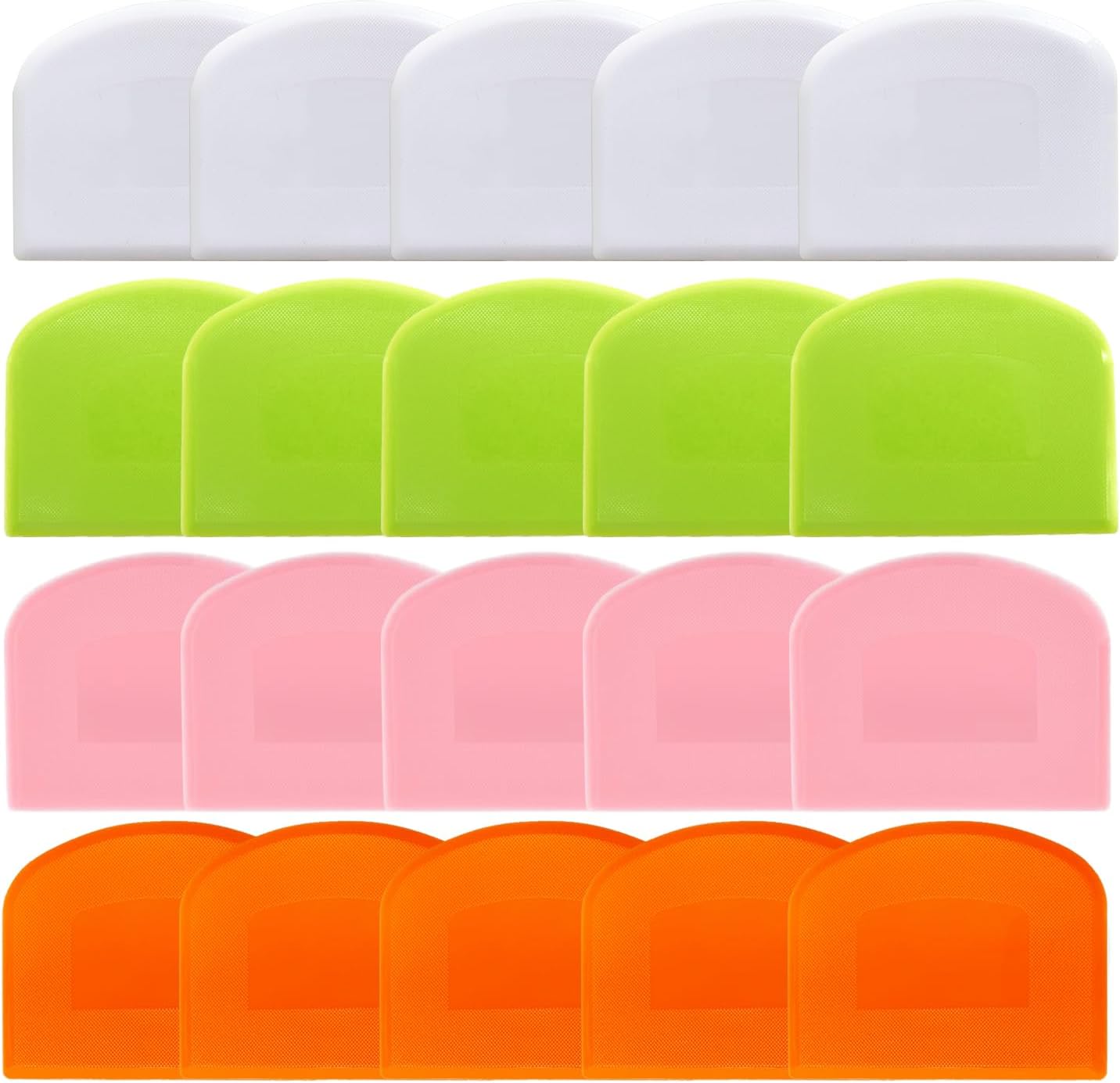 Bench Scraper Dough Scraper for Baking, 20 PCs BPA Free PE Plastic Flexible Bowl Scraper, Food-safe Plastic Dough Cutter for Bread Cake Dough Fondant Icing (White, Green, Orange, Pink)