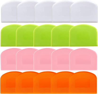 Bench Scraper Dough Scraper for Baking, 20 PCs BPA Free PE Plastic Flexible Bowl Scraper, Food-safe Plastic Dough Cutter for Bread Cake Dough Fondant Icing (White, Green, Orange, Pink)