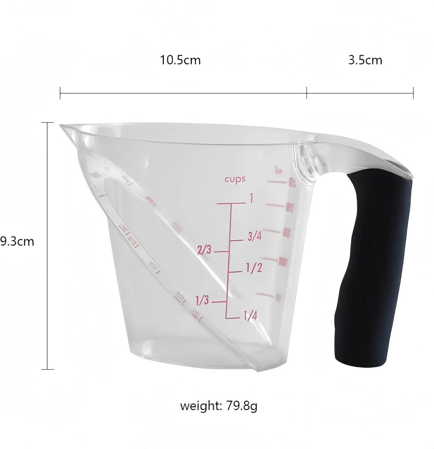 Ovenza Measuring Cup with Handle, 250ml Capacity, Clear Plastic with Black Grip
