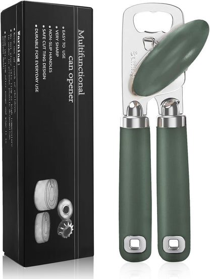 Safring Can Opener Manual, Heavy Duty Stainless Steel Smooth Edge Can Openers With Soft Touch Handle, Oversized Handheld Easy Turn Knob, Multi-Function Bottle Opener, Black
