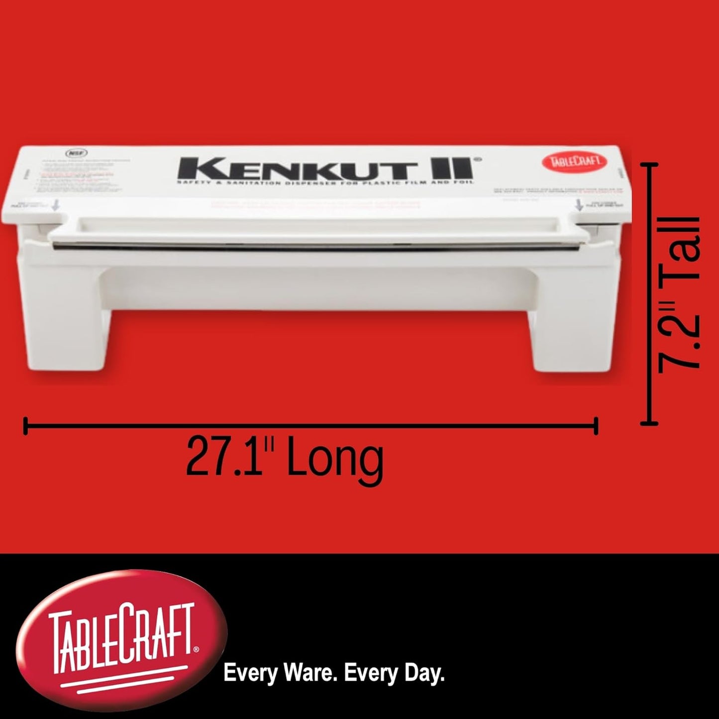 Tablecraft Film Wrapper Film Dispenser, Kenkut Single Roll of Plastic Food Cling Wrap and Aluminum Foil Holder, Slide Cutter, Heavy Duty Foodservice Restaurant Kitchen,White